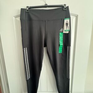 Adidas Black Leggings with Silver and Green Accents